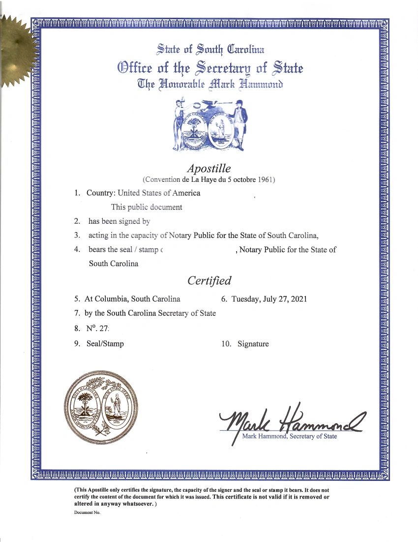 South carolina apostille